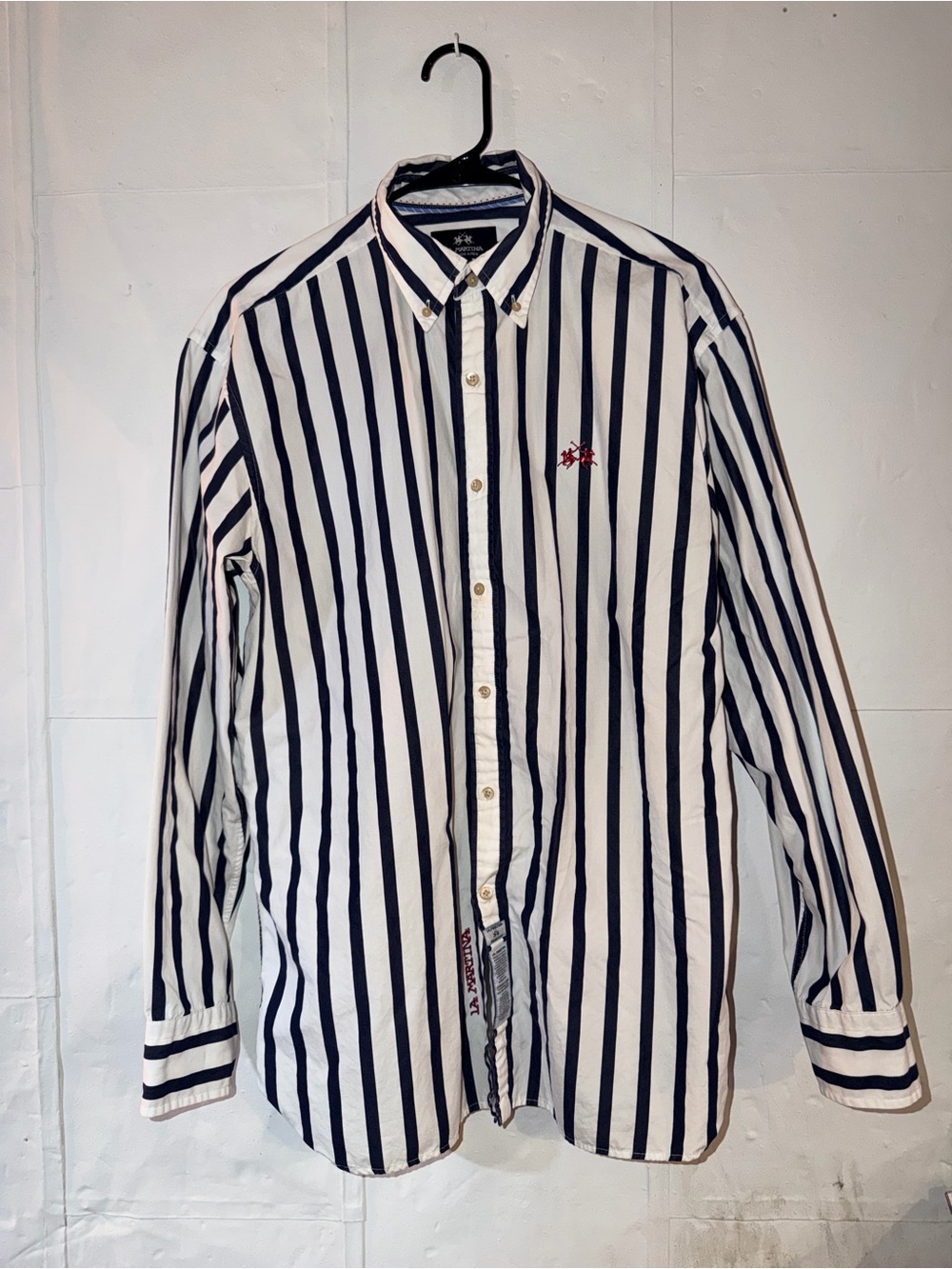 La Martina Men's Navy White Striped Long Sleeve Button Down Shirt Size M
